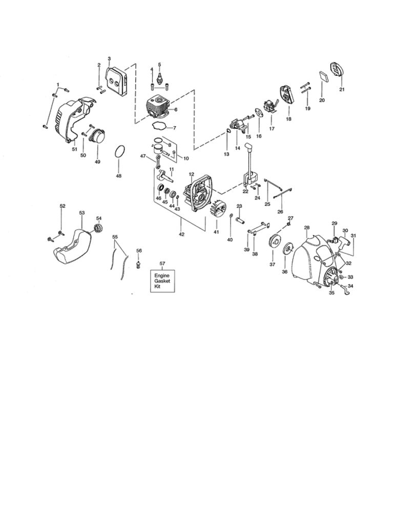 Cylinder/Fuel Tank/Crankcase Diagram and Parts List for XT260 Type 3 Weed Eater Trimmer